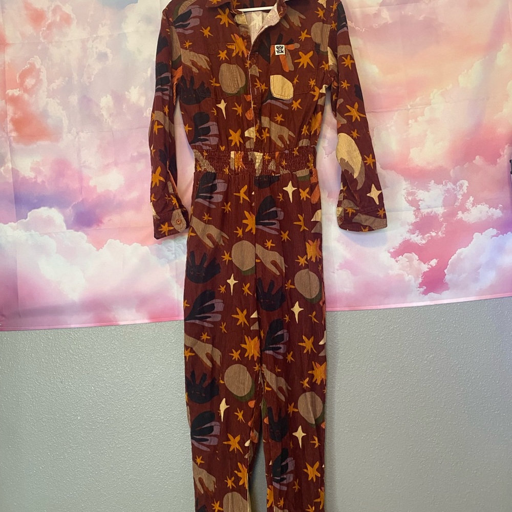 LUCY and YAK maroon corduroy CELESTIAL Eddie jumpsuit SMALL